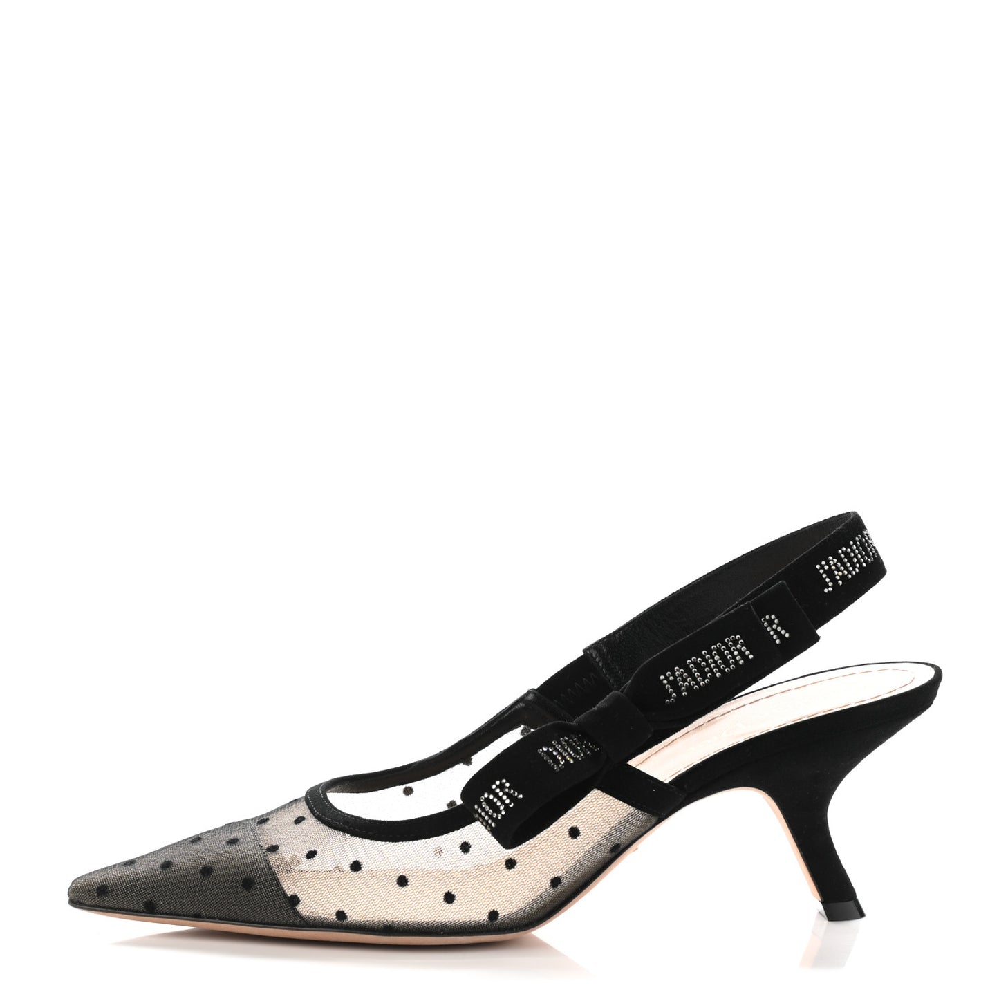 Mesh Plumetis Crystal Suede J'Adior Slingback 65mm Pumps 39.5 Nude Black