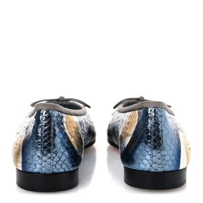 Chanel Snakeskin Patent Calfskin Cap Toe CC Ballerina Flats 37.5 Blue Multicolor 6 of 13