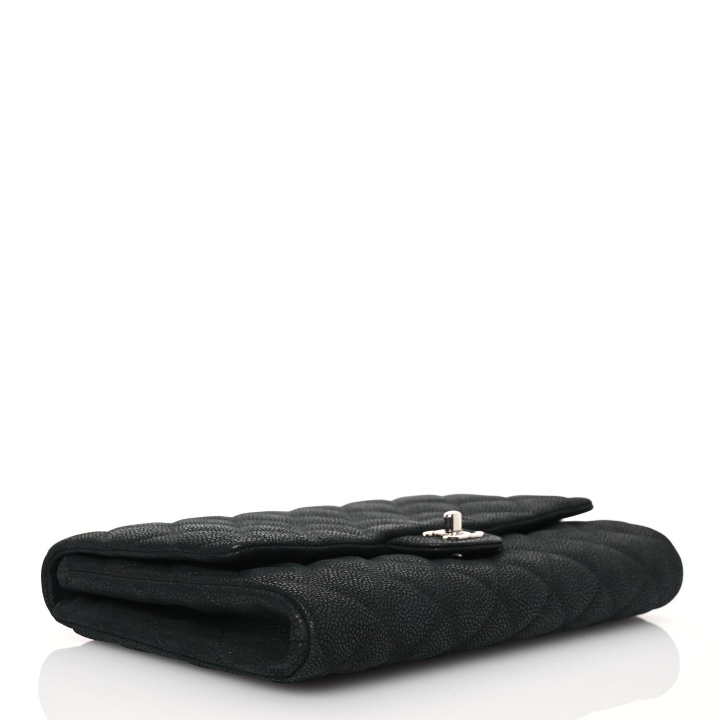 Iridescent Caviar Quilted Clutch With Chain Flap Black