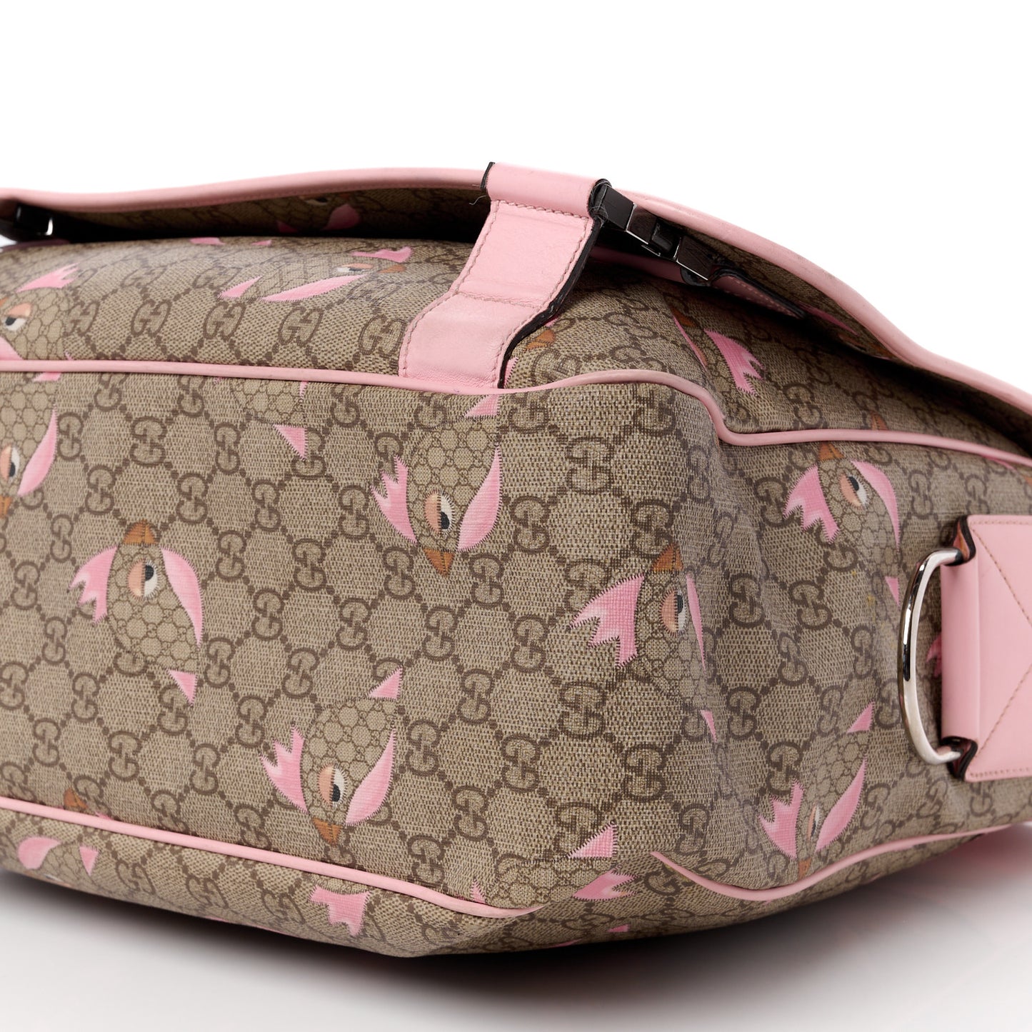 GG Supreme Monogram Zoo Birds Messenger Print Diaper Bag Pink