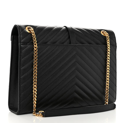 Saint Laurent Grain De Poudre Matelasse Chevron Large Monogram Satchel Black 2 of 9
