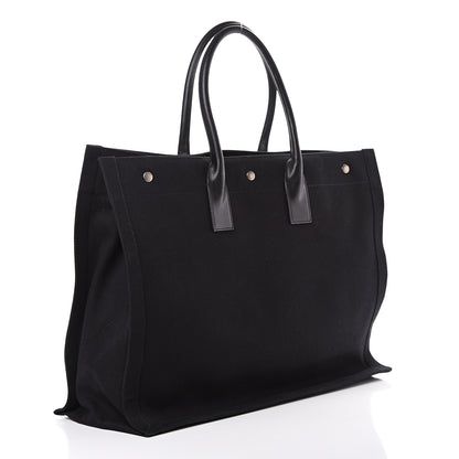 Saint Laurent Linen Calfskin Rive Gauche Tote Black 2 of 11