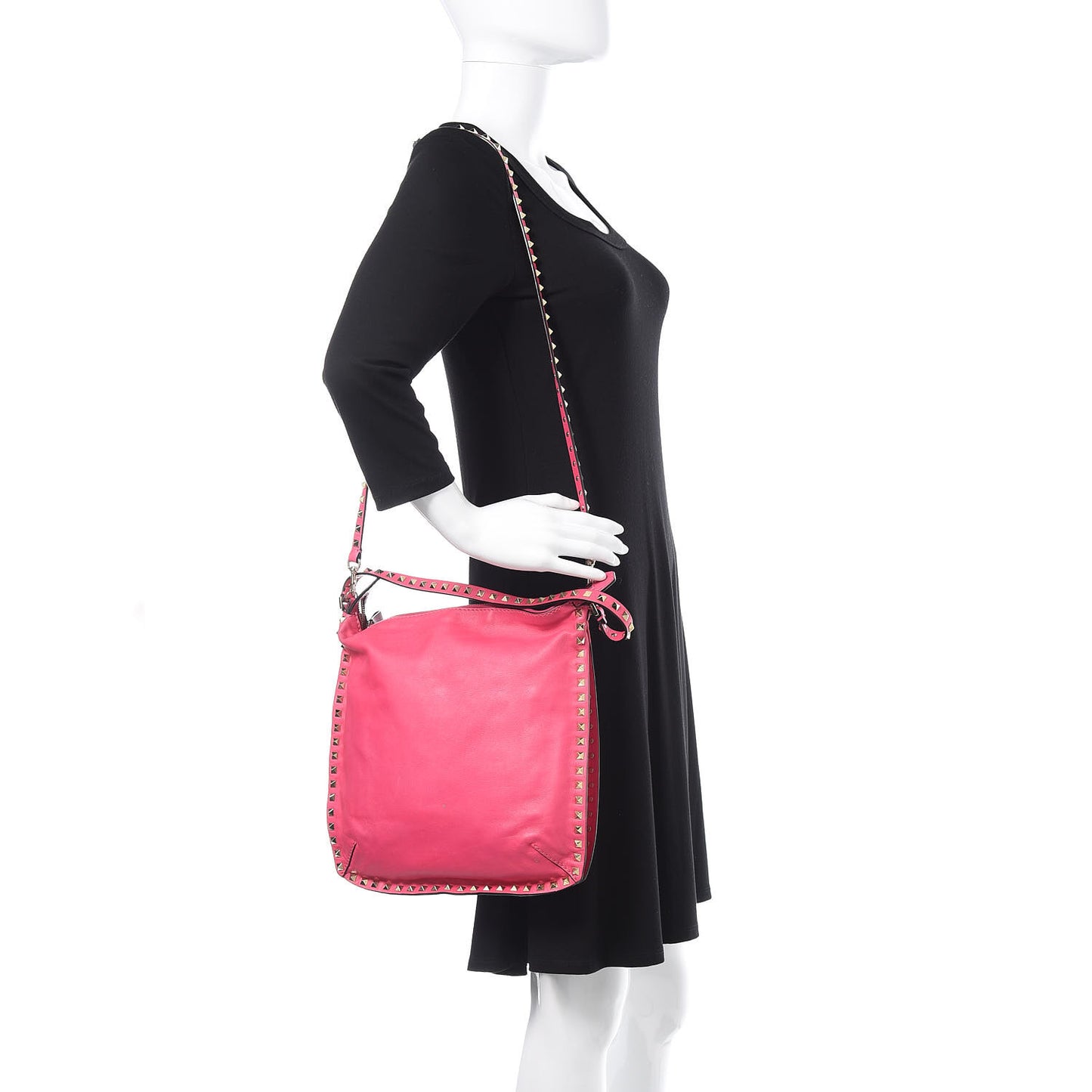Vitello Small Rockstud Hobo Pop Fuxia