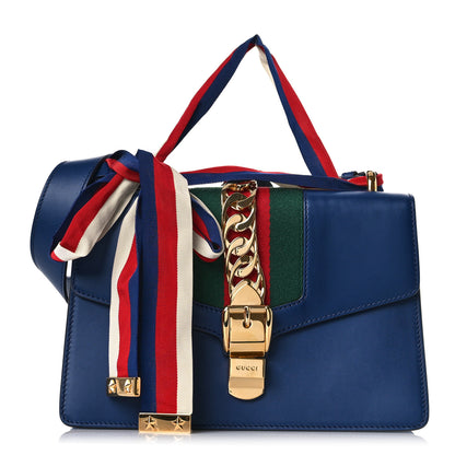 Gucci Vitello Fontanella Web Small Sylvie Shoulder Bag Blue Agata 1 of 9