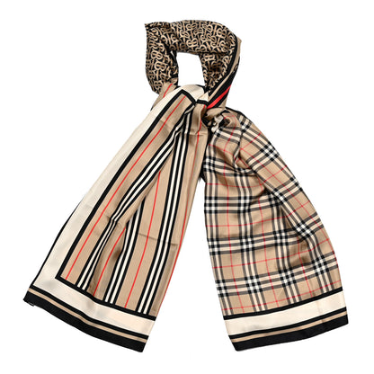 Burberry Silk Vintage Check Icon Stripe TB Monogram Print Scarf Archive Beige 1 of 4