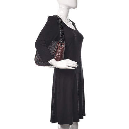 Chanel Lambskin Quilted Large Classic Twist Crescent Flap Black Burgundy 2 of 7