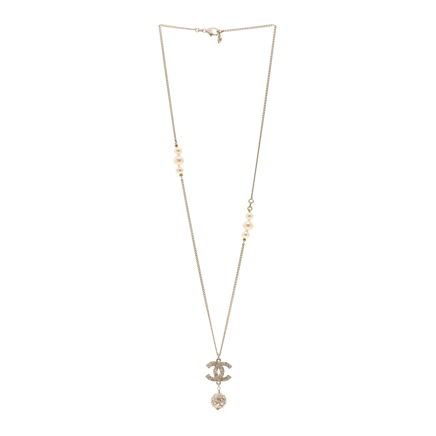 Pearl Crystal CC Pendant Necklace Gold