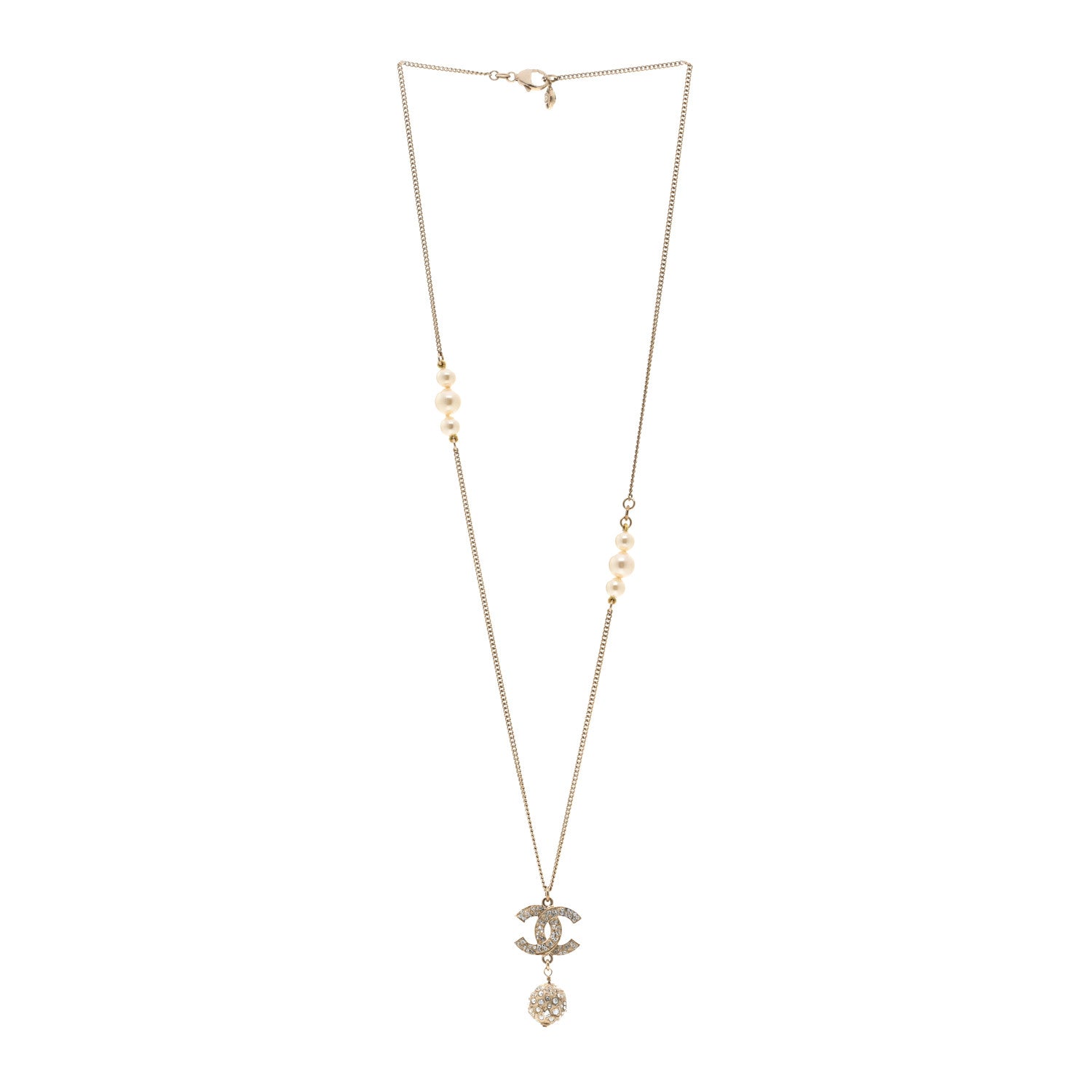 Chanel Pearl Crystal CC Pendant Necklace Gold 3 of 4
