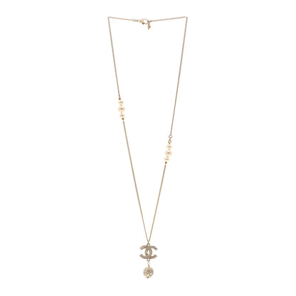 Chanel Pearl Crystal CC Pendant Necklace Gold 3 of 4