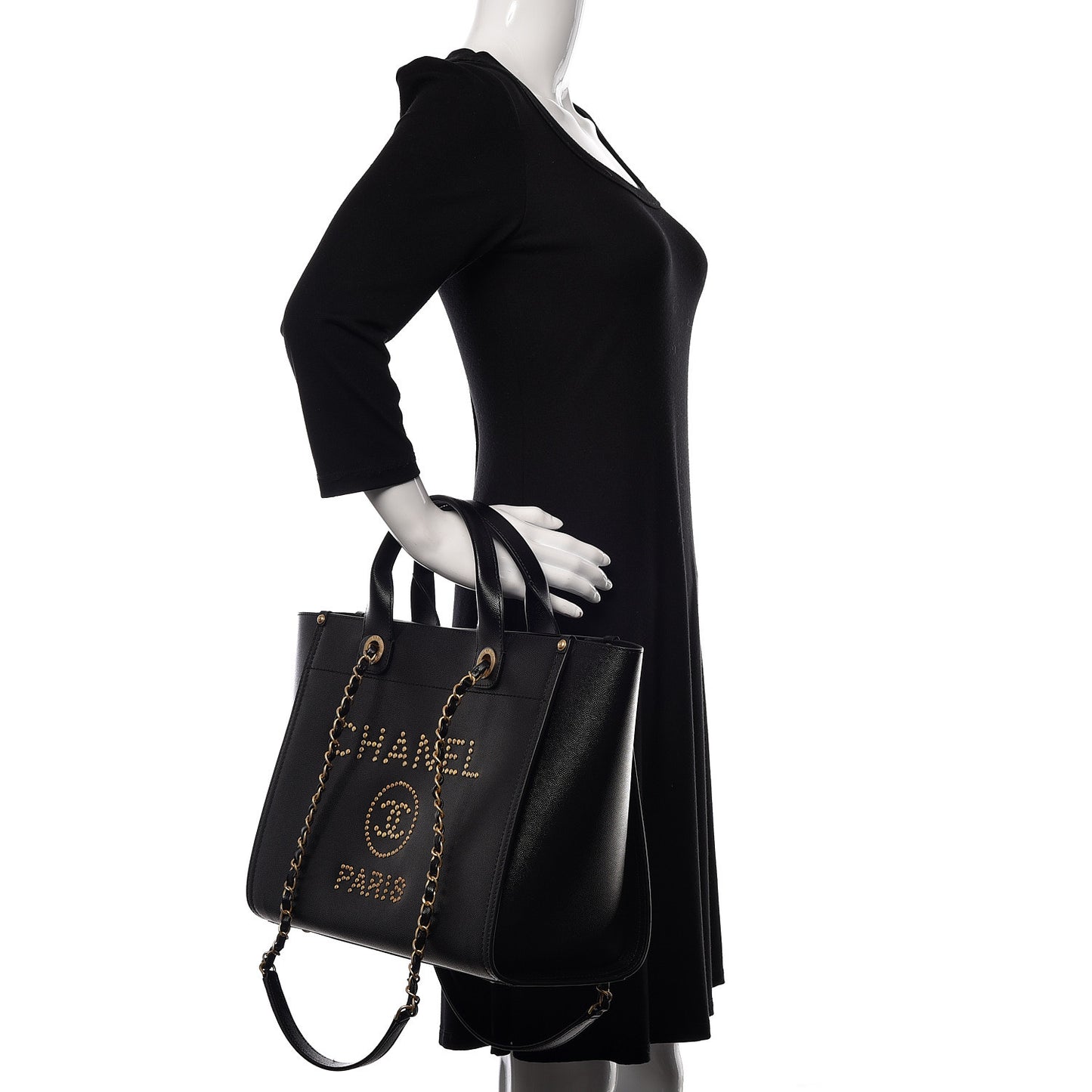 Caviar Small Studded Deauville Tote Black