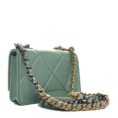 Chanel Shiny Lambskin Quilted Chanel 19 Wallet On Chain WOC Light Green 2 of 12