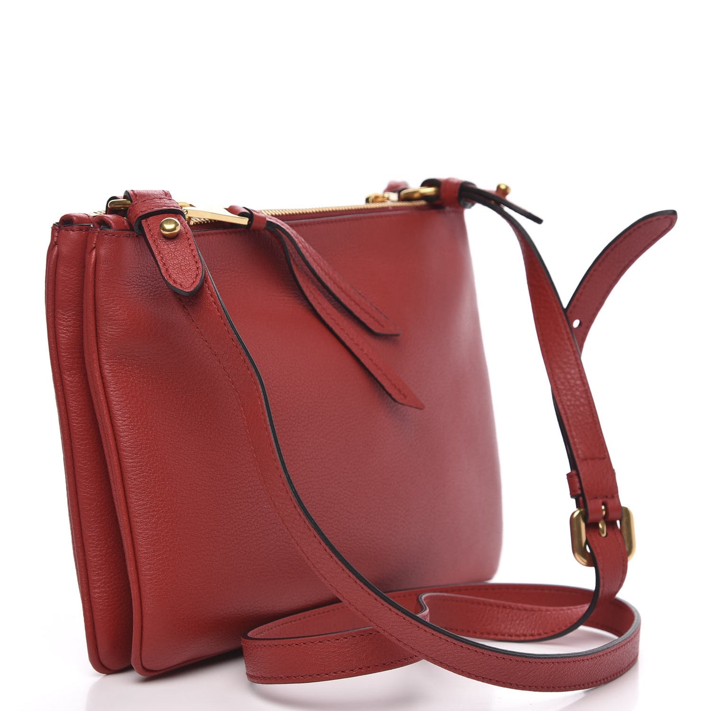 Vitello Phenix Double Zip Crossbody Bag Scarlatto