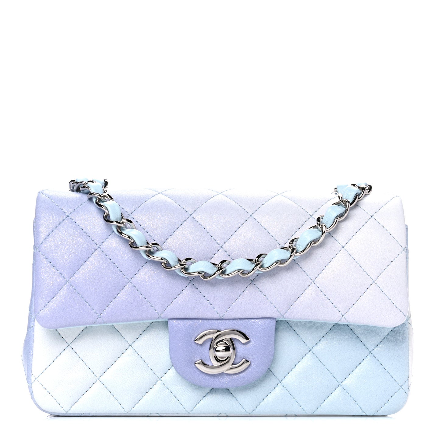 Perforated Lambskin Quilted Mini Rectangular Flap Light Blue Light Purple White
