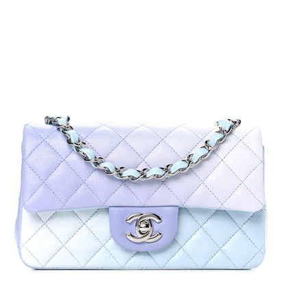 Chanel Perforated Lambskin Quilted Mini Rectangular Flap Light Blue Light Purple White 1 of 12