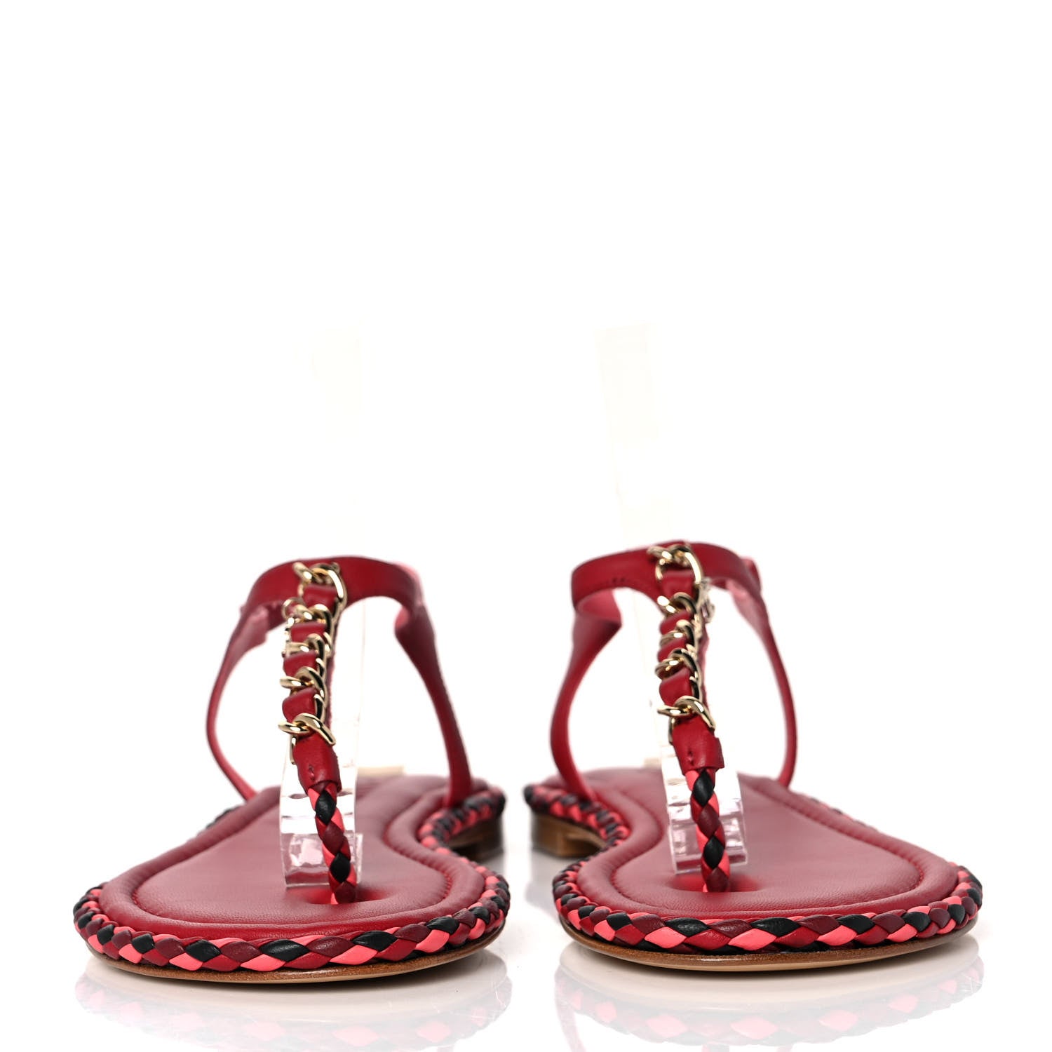 Chanel Lambskin Chain Thong Sandals 38 Dark Red 2 of 7