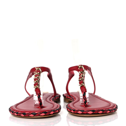 Chanel Lambskin Chain Thong Sandals 38 Dark Red 2 of 7