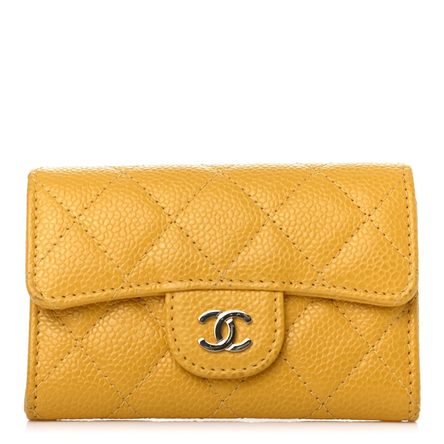 Caviar Quilted Flap Card Holder Yellow