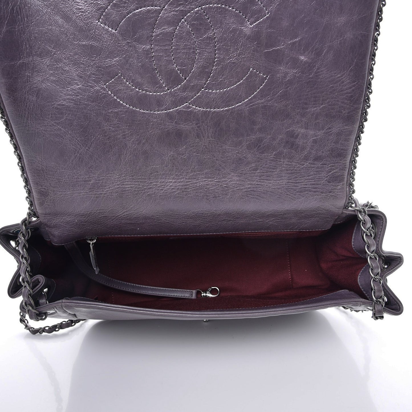 Calfskin Quilted Large CC Enchained Accordion Flap Grey