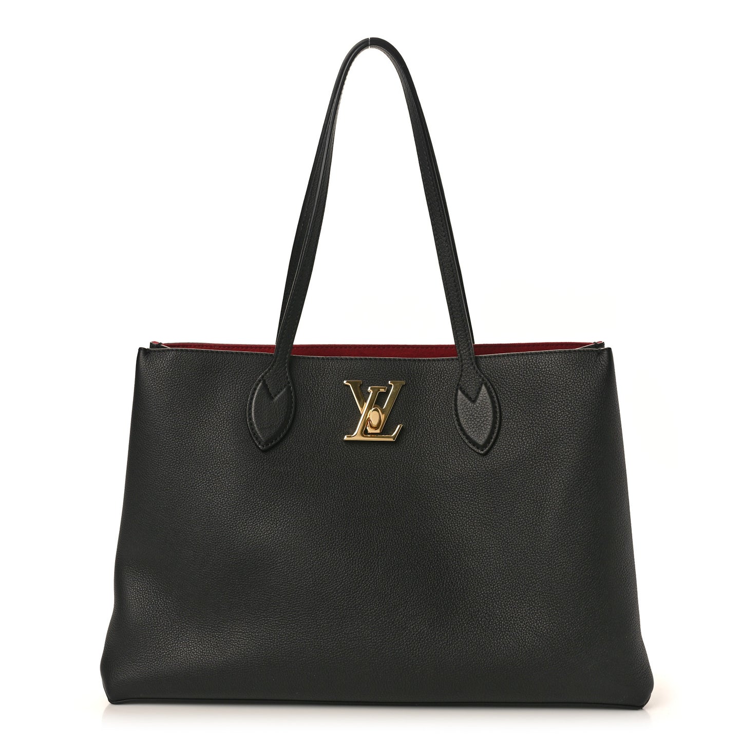 Grained Calfskin Lockme Shopper Black