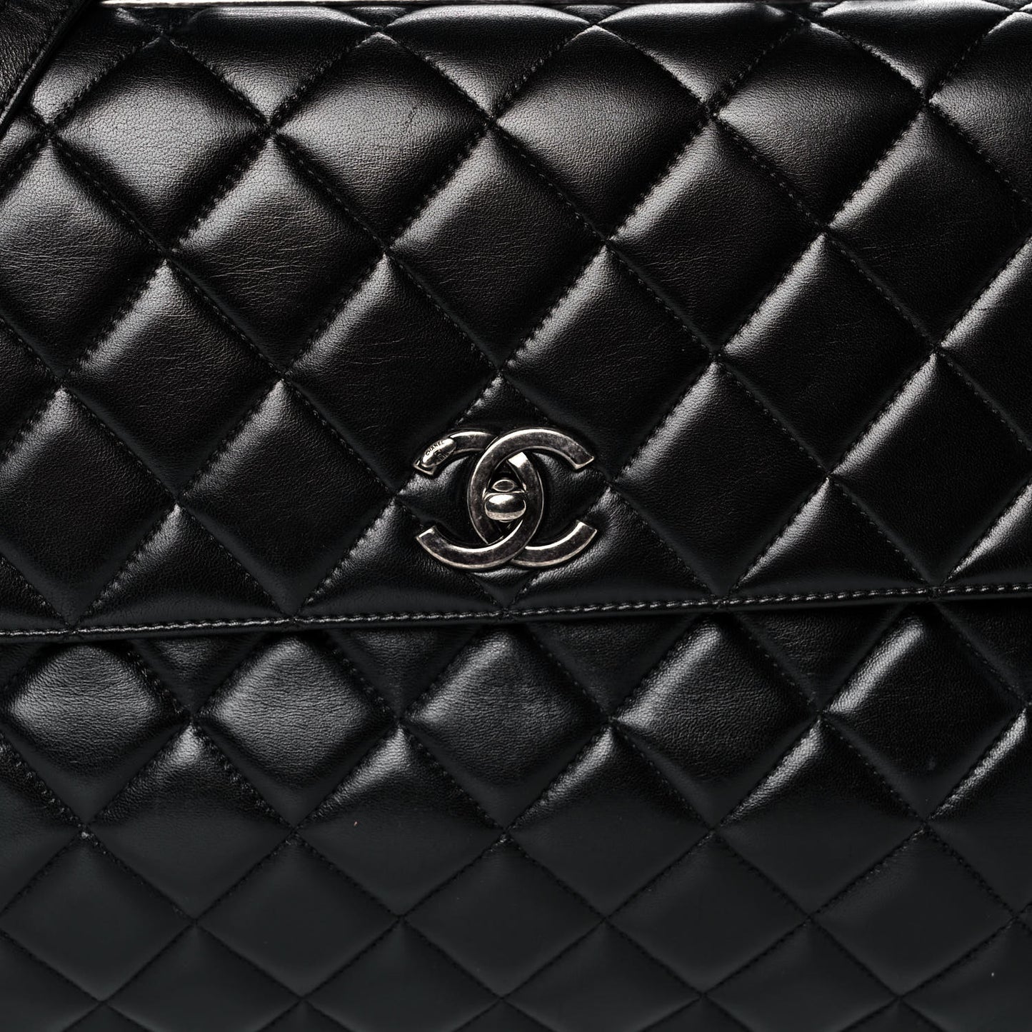 Lambskin Quilted Large Trendy CC Dual Handle Flap Bag Black
