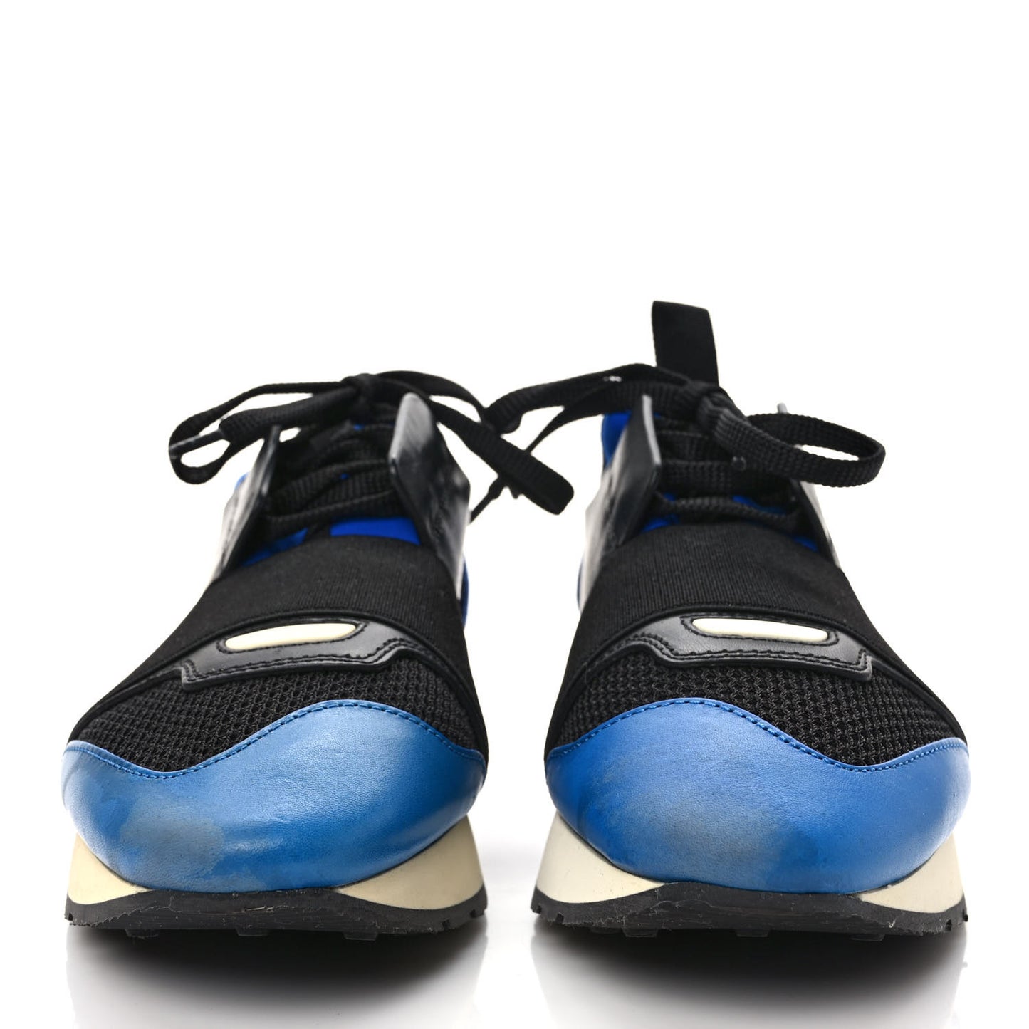 Mesh Neoprene Calfskin Suede Womens Race Runner Sneakers 36 Black Bleu Saphir