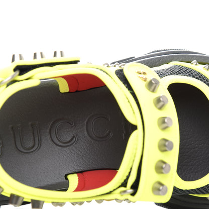 Gucci Technical Canvas Calfskin Studded Mens Aguru Sandals 8 Neon Yellow 8 of 11