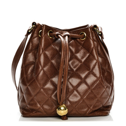 Chanel Caviar Quilted Drawstring Shoulder Bag Brown 1 of 10
