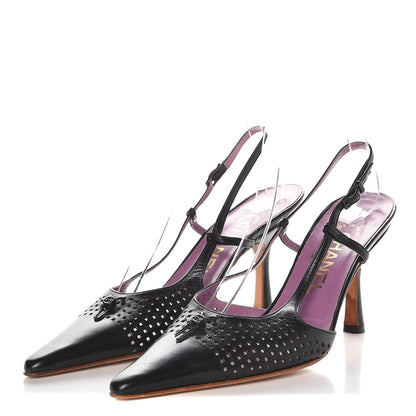 Chanel Lambskin Perforated CC Slingback Pumps 36 Black 3 of 9