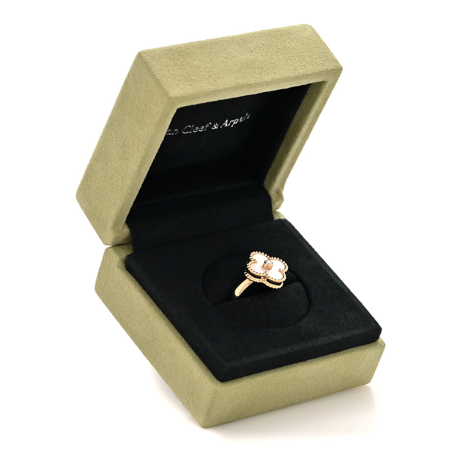 Van Cleef & Arpels 18K Yellow Gold Diamond Mother of Pearl Vintage Alhambra Ring 5 of 5