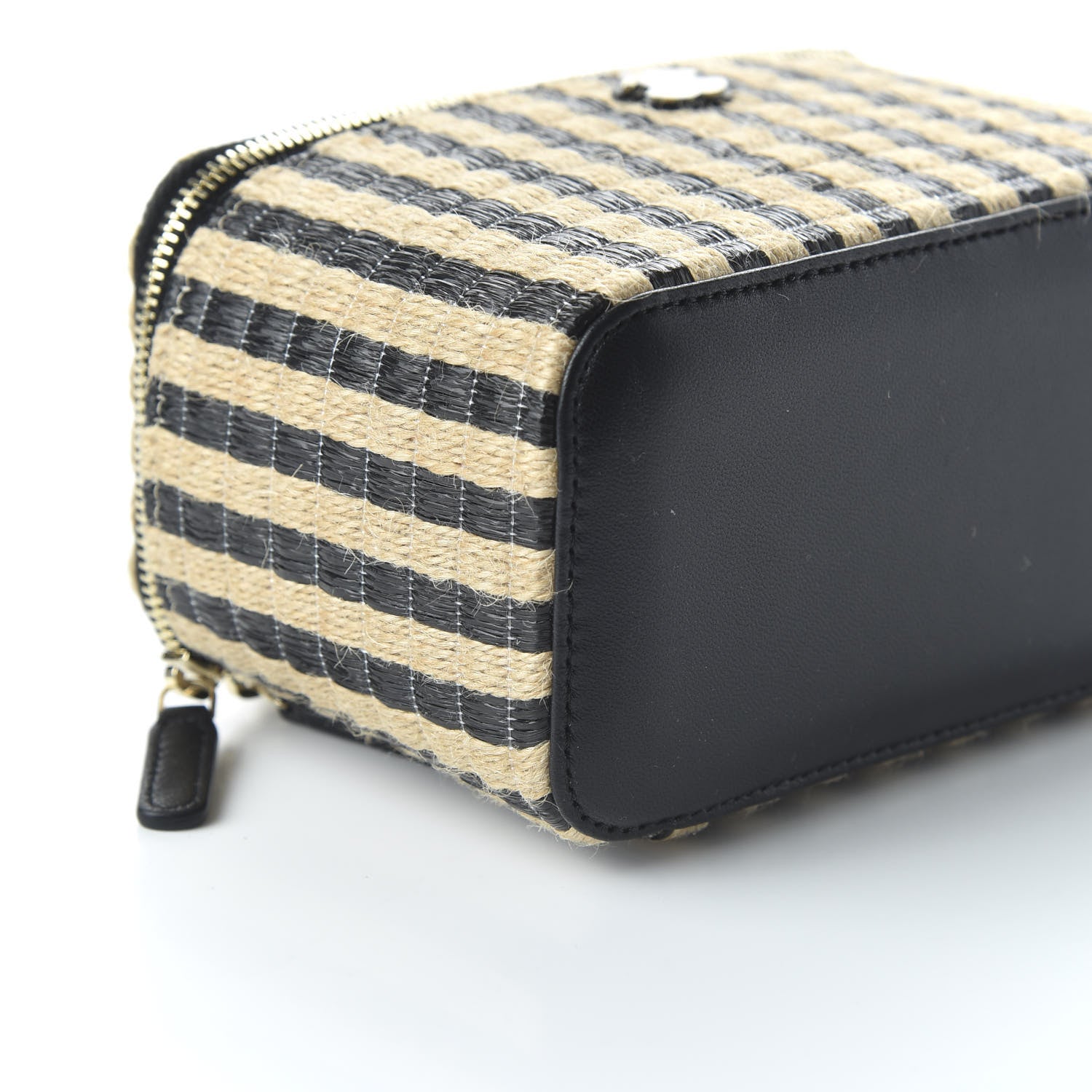 Chanel Raffia Jute Striped Small Vanity Case With Chain Black Beige 8 of 10