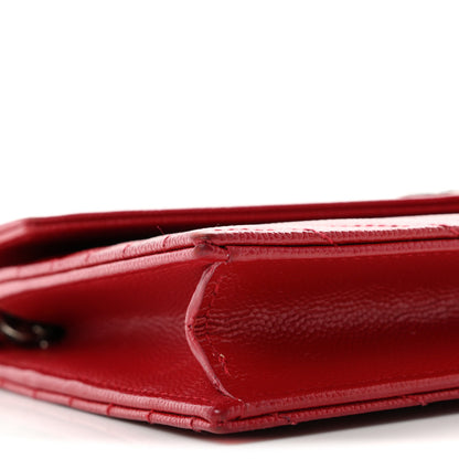 Saint Laurent Grain De Poudre Matelasse Chevron Monogram Envelope Chain Wallet  New Red 10 of 11