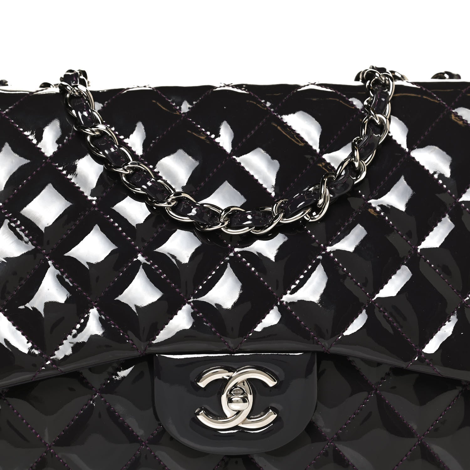 Chanel Patent Quilted Jumbo Single Flap Dark Purple 7 of 9