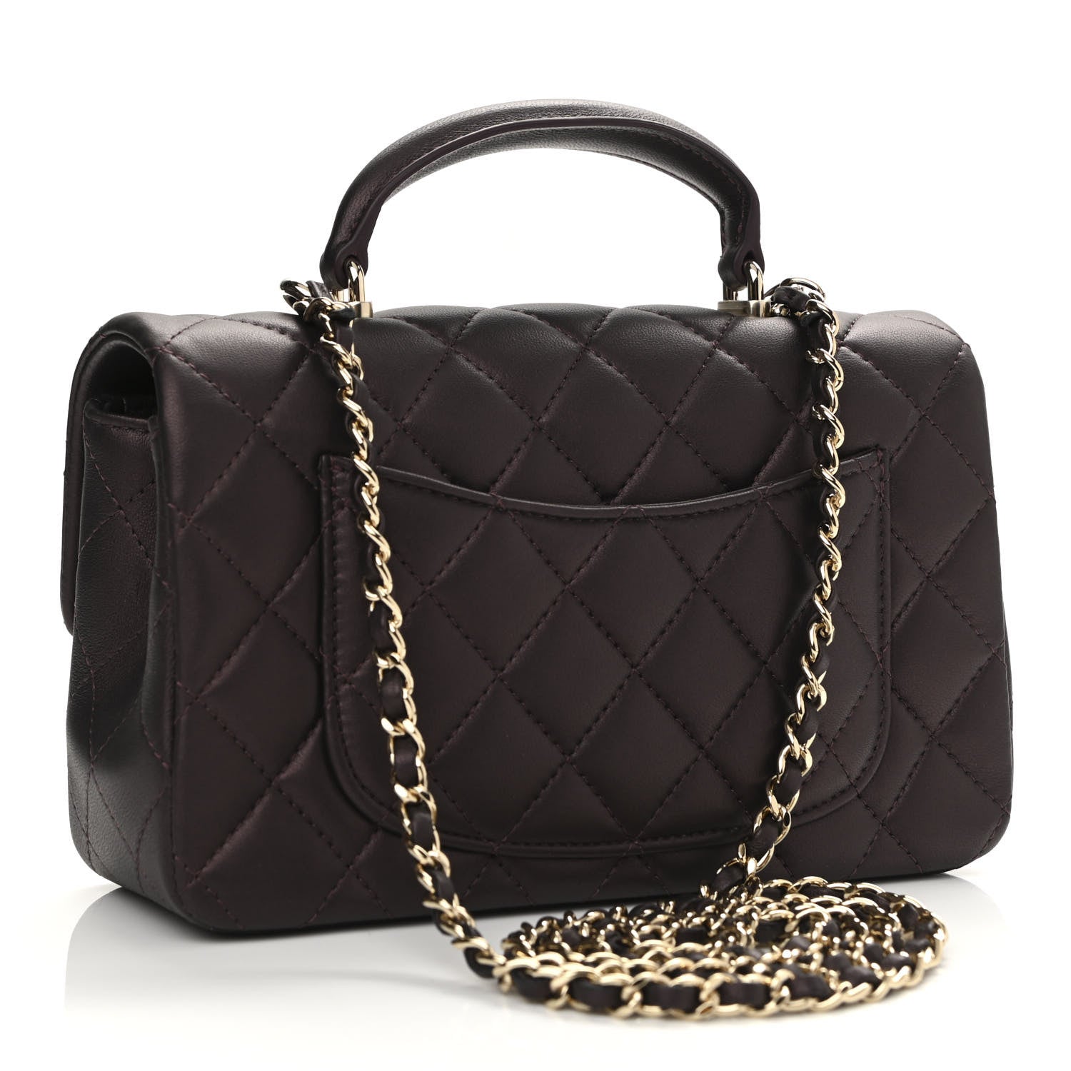 Chanel Iridescent Lambskin Quilted Mini Top Handle Rectangular Flap Burgundy 3 of 11