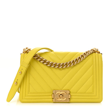 Chanel Caviar Chevron Quilted Medium Boy Flap Yellow 1 of 12