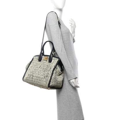 Salvatore Ferragamo Raffia Large Studio Bag Black White 2 of 11