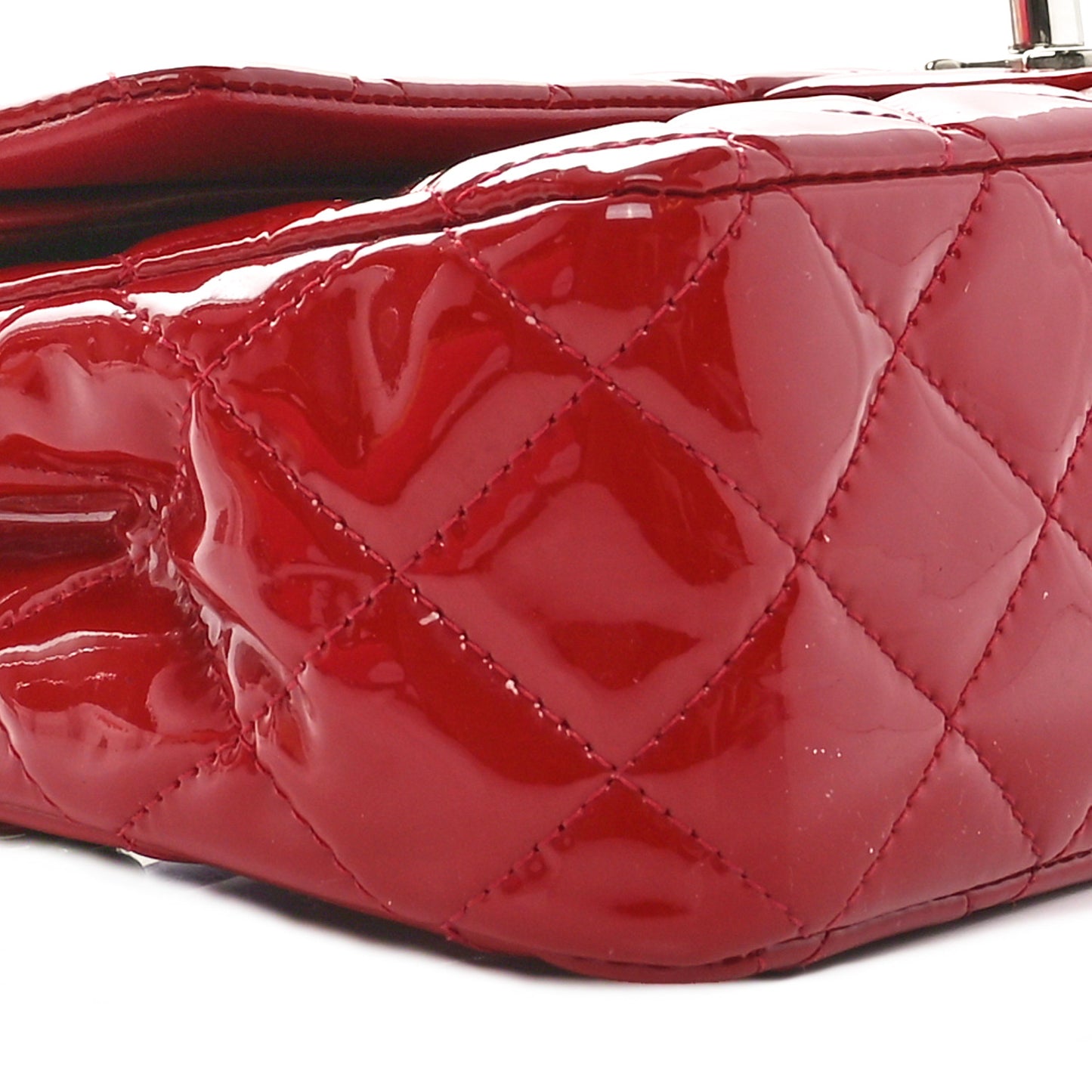 Patent Calfskin Quilted Medium Double Flap Red