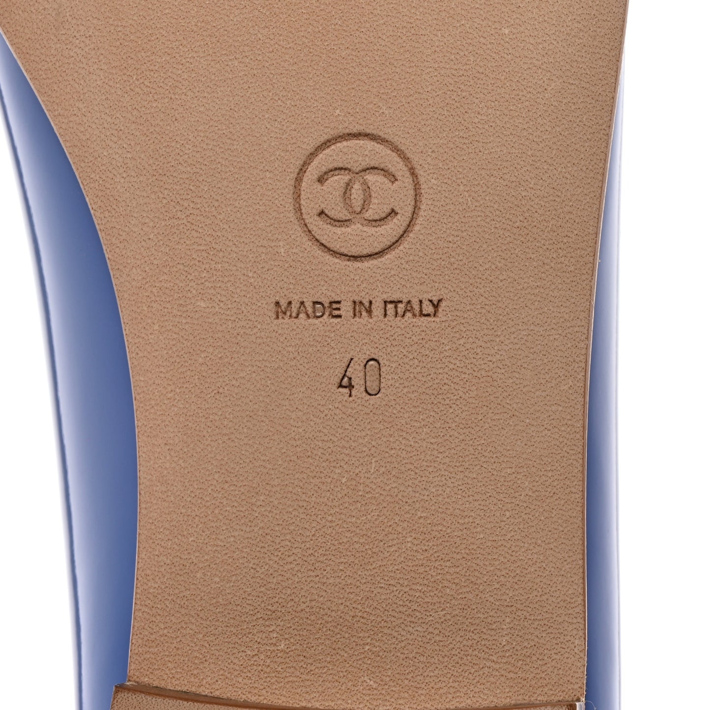 Patent Calfskin CC Cap Toe Ballerina Flats 40 Blue