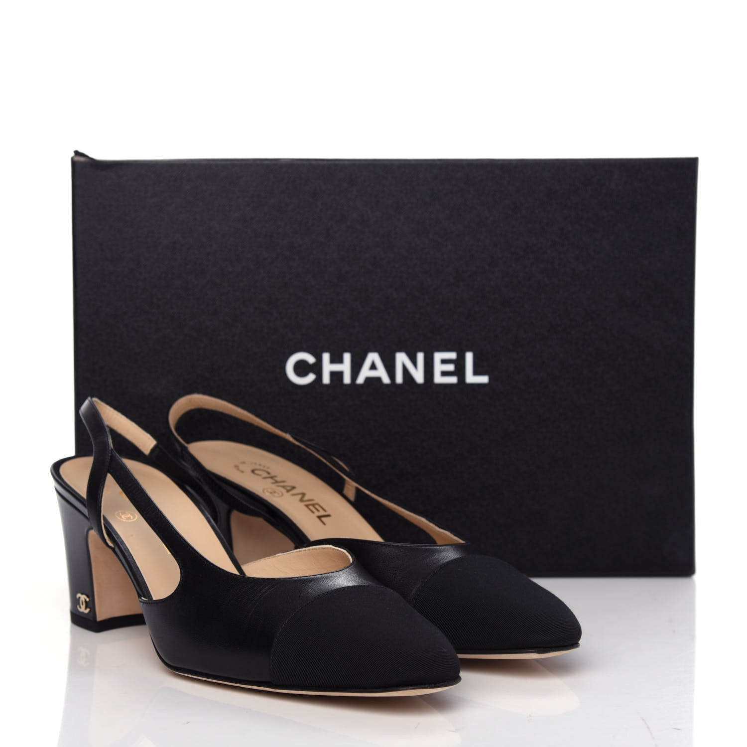 Chanel Goatskin Grosgrain Cap Toe CC Slingback Sandals 39.5 Black 11 of 11