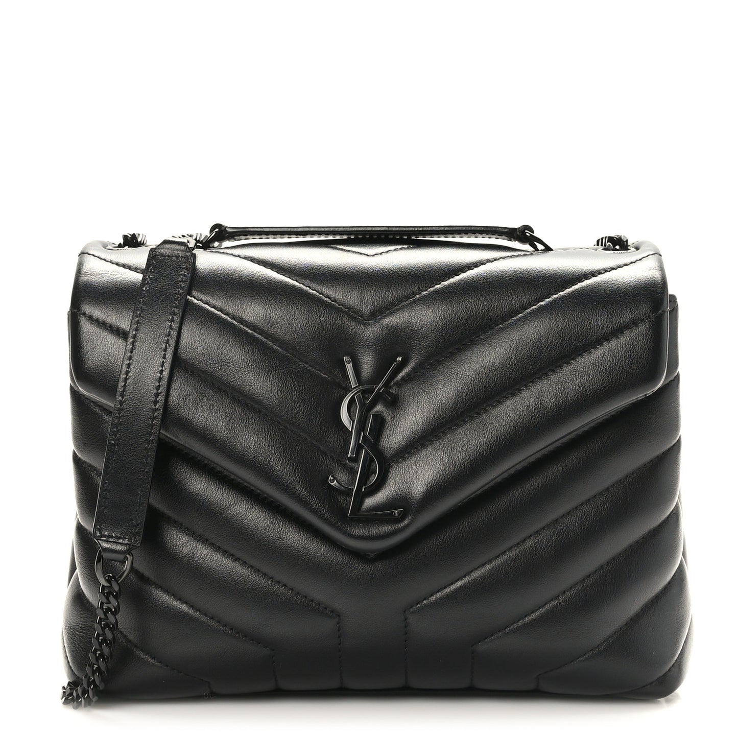 Calfskin Y Quilted Monogram Monochrome Small Loulou Chain Satchel Black
