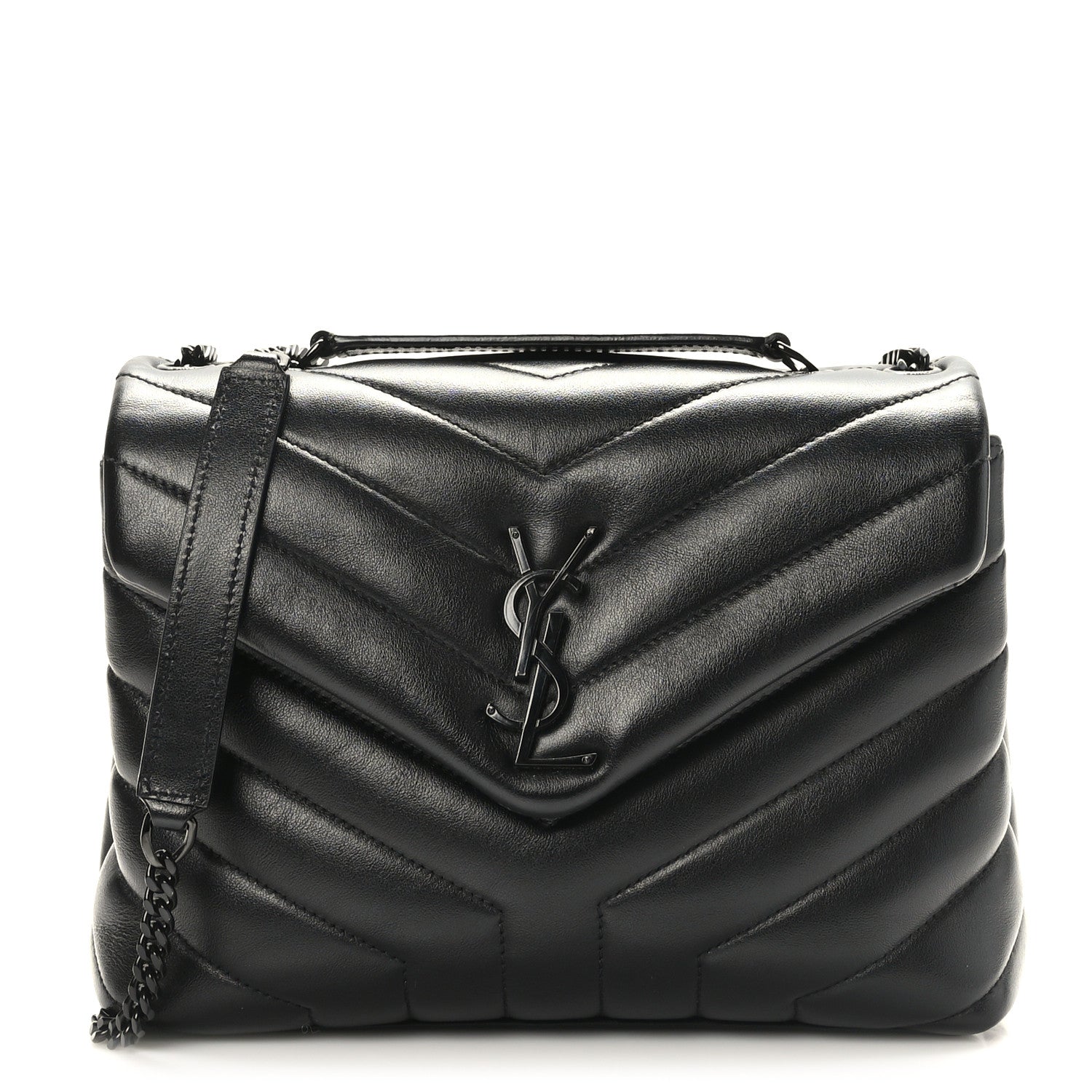 Saint Laurent Calfskin Y Quilted Monogram Monochrome Small Loulou Chain Satchel Black 1 of 8