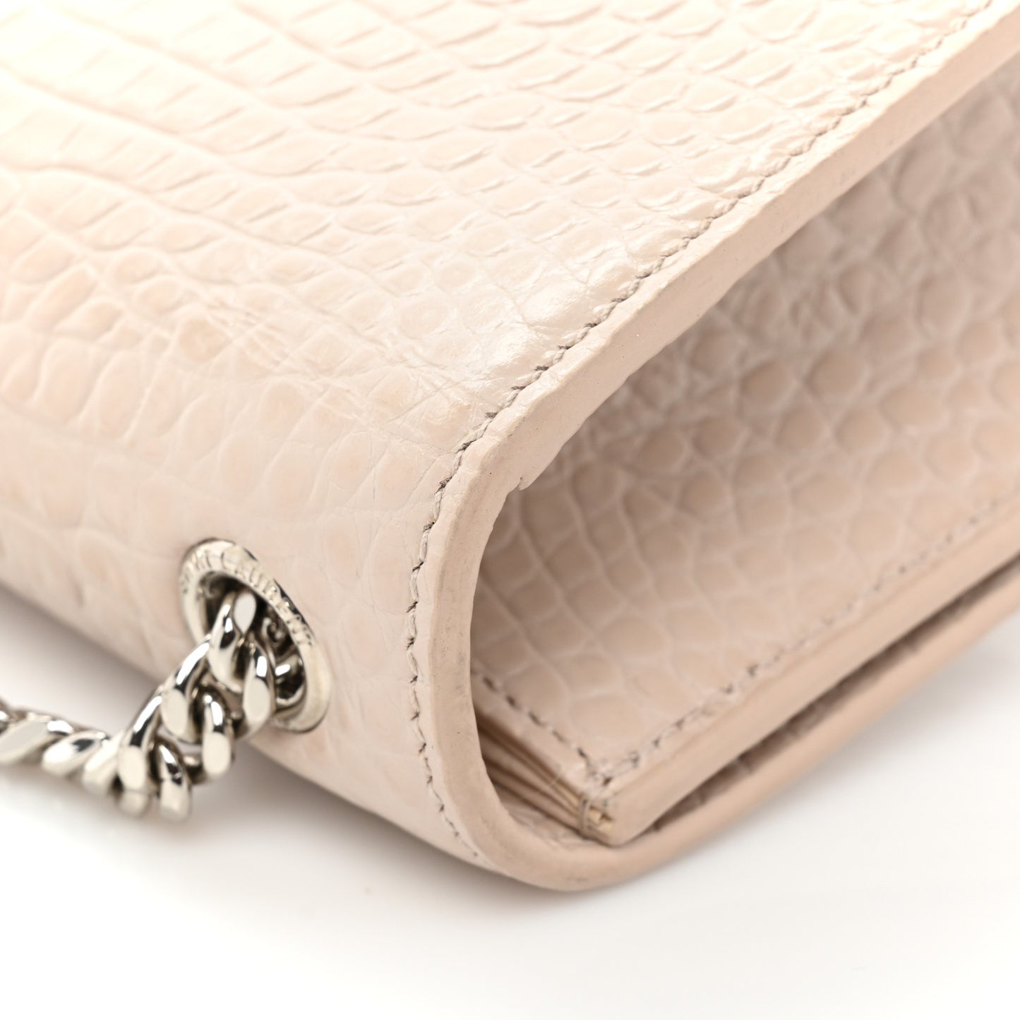 Calfskin Crocodile Embossed Small Classic Monogram Kate Tassel Satchel Crema Soft