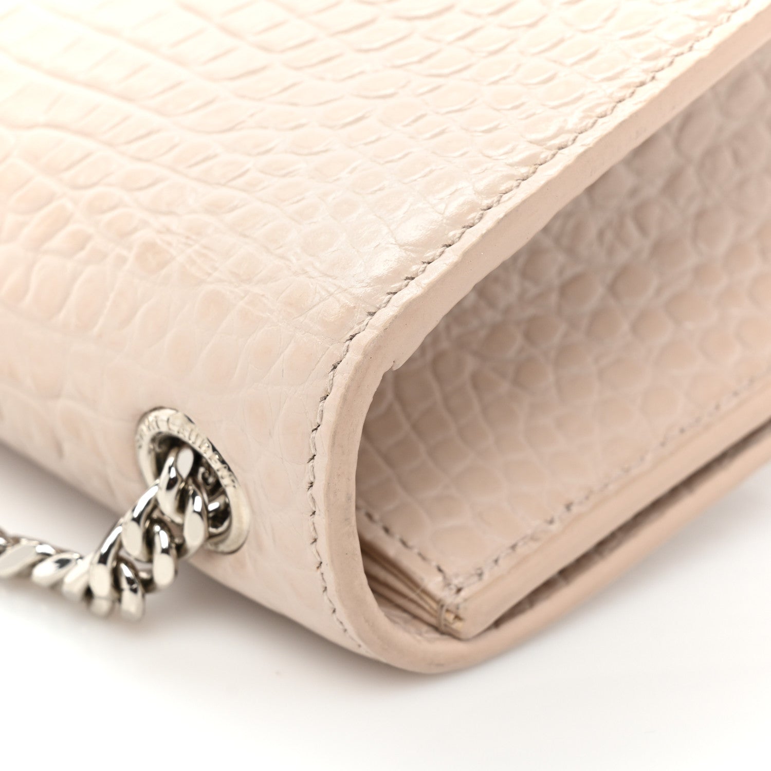 Saint Laurent Calfskin Crocodile Embossed Small Classic Monogram Kate Tassel Satchel Crema Soft 20 of 22