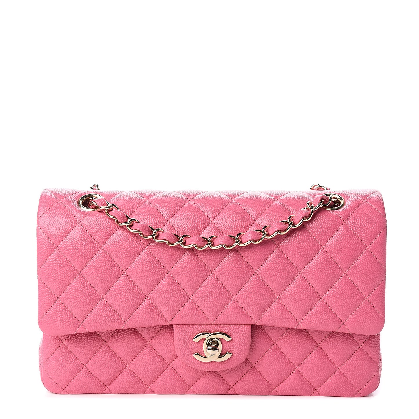 Caviar Quilted Medium Double Flap Pink