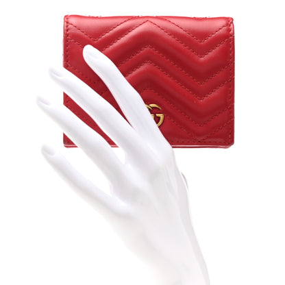 Gucci Calfskin Matelasse GG Marmont Card Case Wallet Hibiscus Red 2 of 8