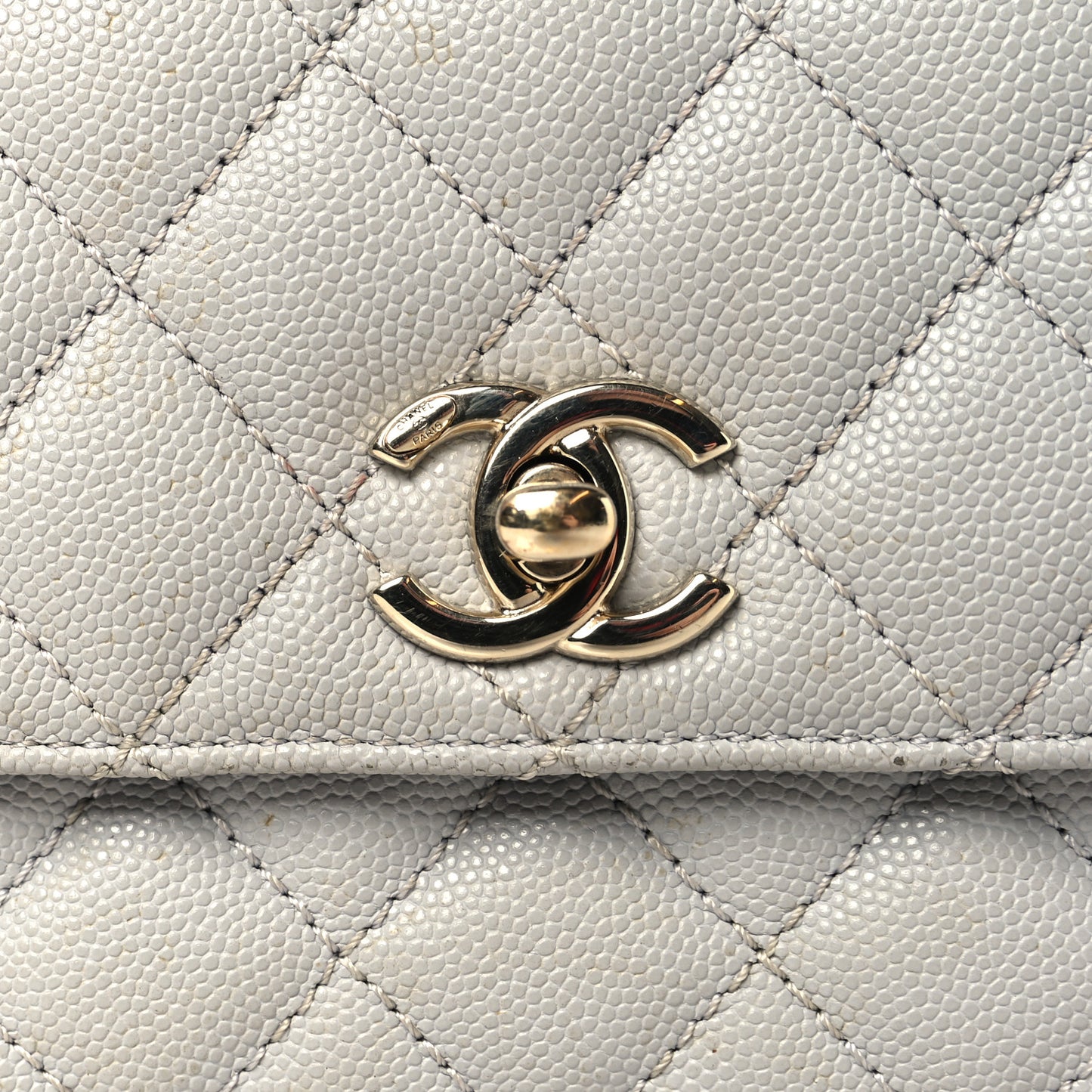 Caviar Quilted Mini Coco Handle Flap Light Grey
