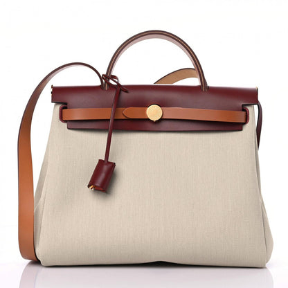 Hermes Military Toile Vache Hunter Herbag Zip 31 PM Beton Rouge H Fauve 3 of 11