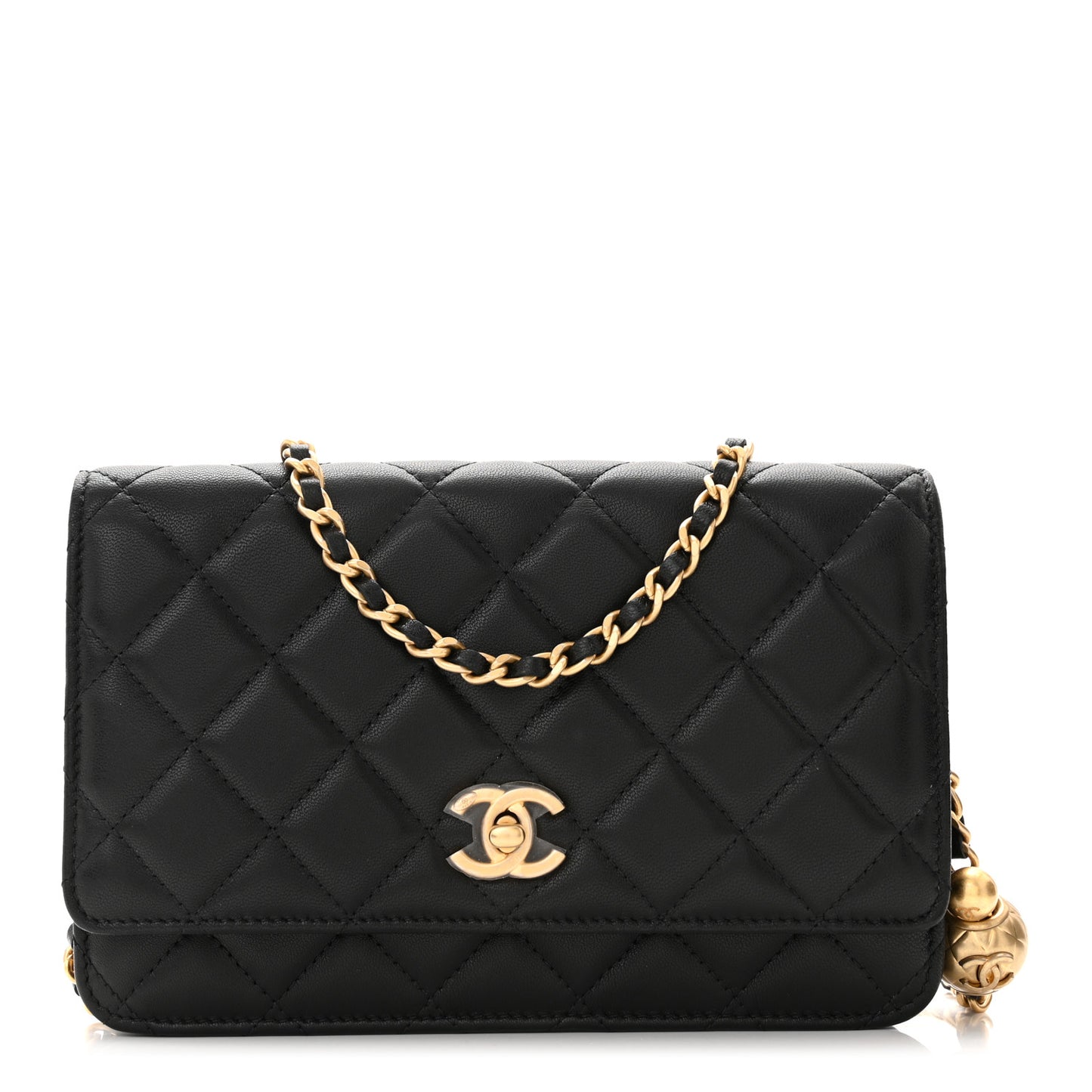 Lambskin Quilted CC Pearl Crush Wallet on Chain WOC Black