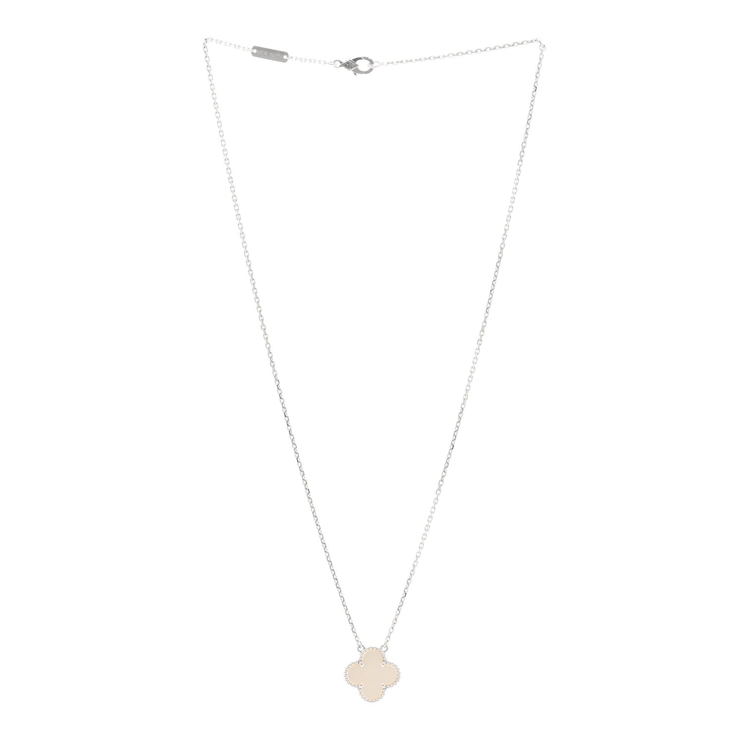 18K White Gold Mother Of Pearl Vintage Alhambra Pendant Necklace