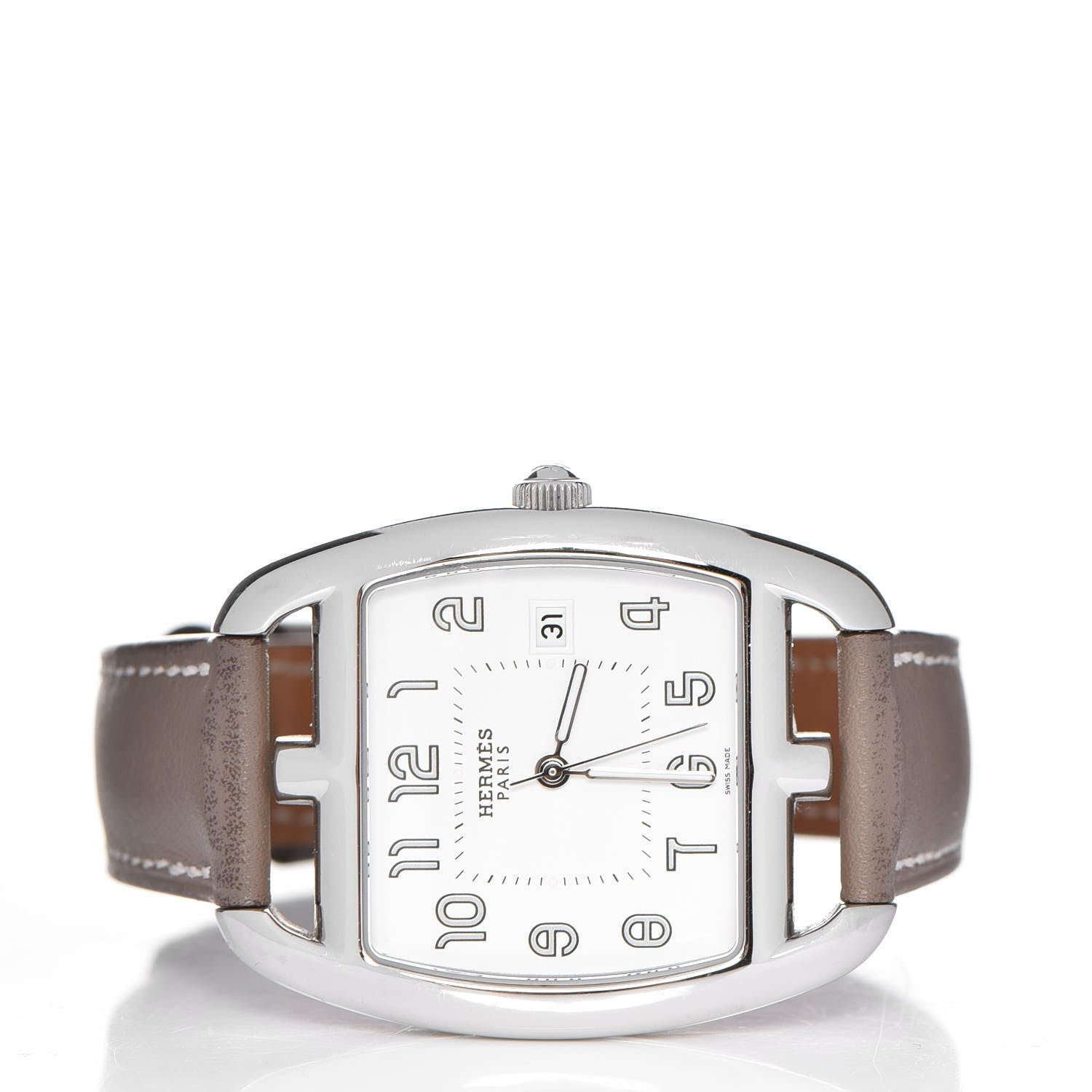 Hermes Stainless Steel Swift 33mm Cape Cod Tonneau Quartz Watch Etoupe 3 of 11