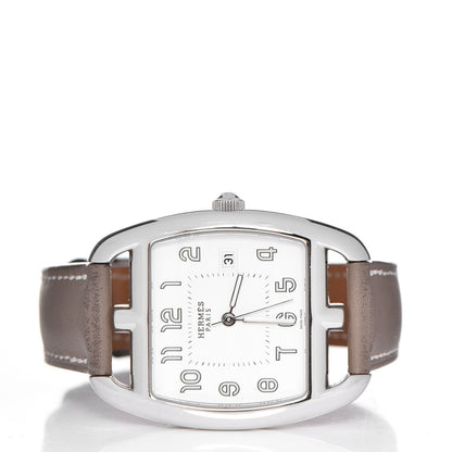 Hermes Stainless Steel Swift 33mm Cape Cod Tonneau Quartz Watch Etoupe 3 of 11